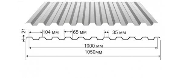 Профнастил оцинкованный С-21 1050x2000 (эконом) купить недорого в Киевском